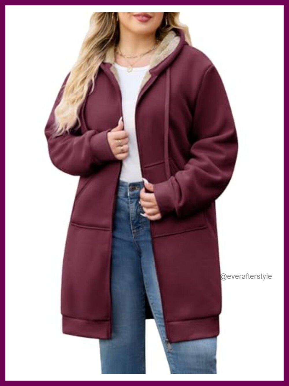 Plus Size Long Fleece Hoodie Zip Up Warm Casual Oversized